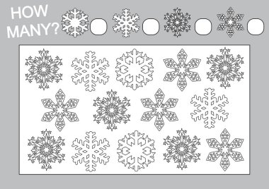 Çocuklar için eğitici bir oyun. Kaç nesneleri ve boyama sayfa sayısı. Vektör çizim.