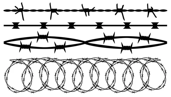 Barbed Wire Seamless Brush Barbwire Set Isolated Silhouette Vector Background — Stock Vector