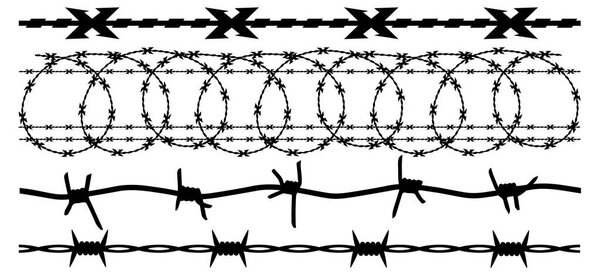 Barbed wire, vector silhouette set