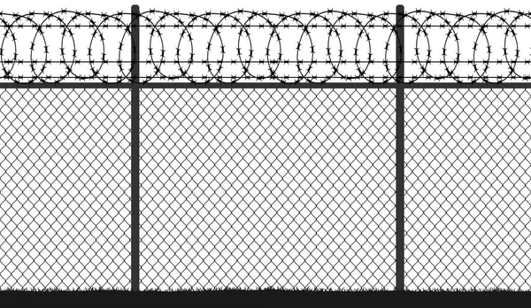 Fence wire mesh barbed wire, seamless vector silhouette