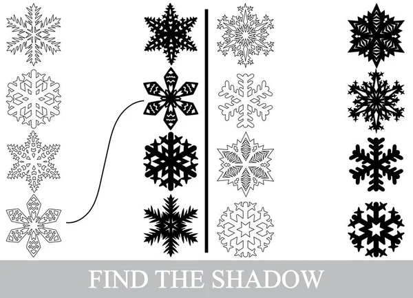 Encuentra Las Sombras Siluetas Correctas Los Copos Nieve Página Para — Archivo Imágenes Vectoriales
