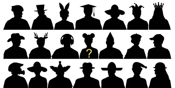 Visage Anonyme Isolé Silhouette Amusante Avatar Tête Avec Chapeau Auditorium — Image vectorielle