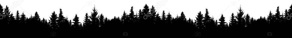 Seamless silhouette of coniferous forest, vector. Panorama evergreen Christmas Tree, spruce, fir. Isolated vector on white background