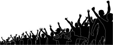 Sporseverler kalabalık. Stadyumda insan kalabalığı. Neşeli seyirci. Konser parti. Siluet vektör