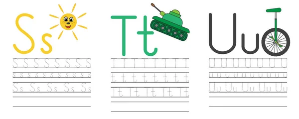 Práctica Escritura Letras Educación Para Niños Ilustración Vectorial — Archivo Imágenes Vectoriales