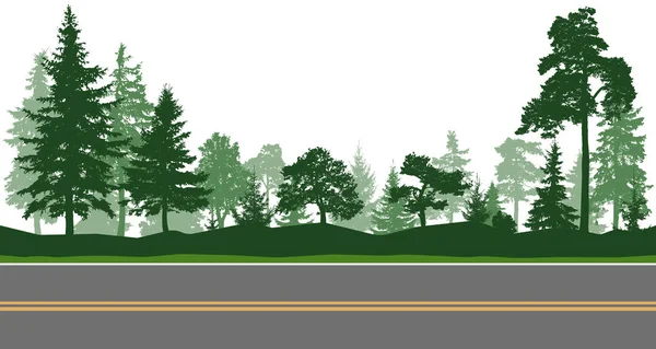 Arbres Forestiers Route Horizontale Illustration Vectorielle — Image vectorielle