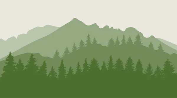 Drzewa Las Górzystym Terenie Sylwetka Ilustracja Wektorowa — Wektor stockowy