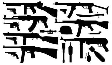 Military weapons, submachine gun silhouette vector clipart