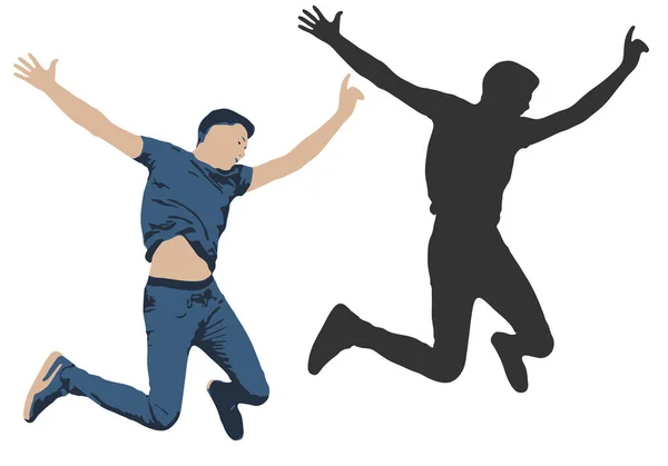 Ilustración Vectorial Hombre Saltando Sombra Silueta Gente Saltar — Vector de stock
