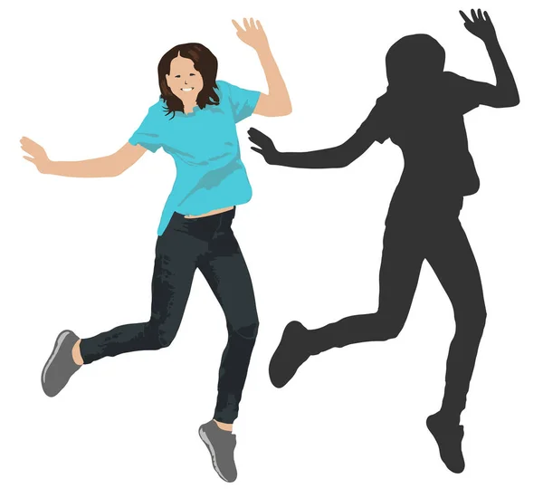 Sombra Silueta Gente Saltar Ilustración Vectorial Una Chica Saltando — Vector de stock