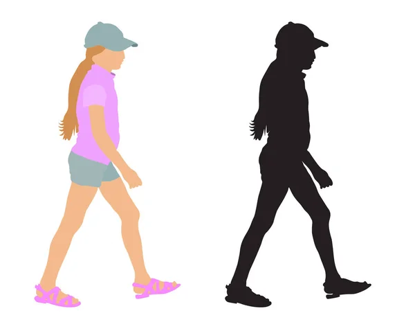 Marcheuse Adolescente Vêtements Été Silhouette Illustration Vectorielle Isolée Sur Fond — Image vectorielle