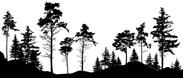 Лесные Силуэты Векторная Иллюстрация Деревья Изолированы Друг Друга Свободно Стоящие — стоковый вектор