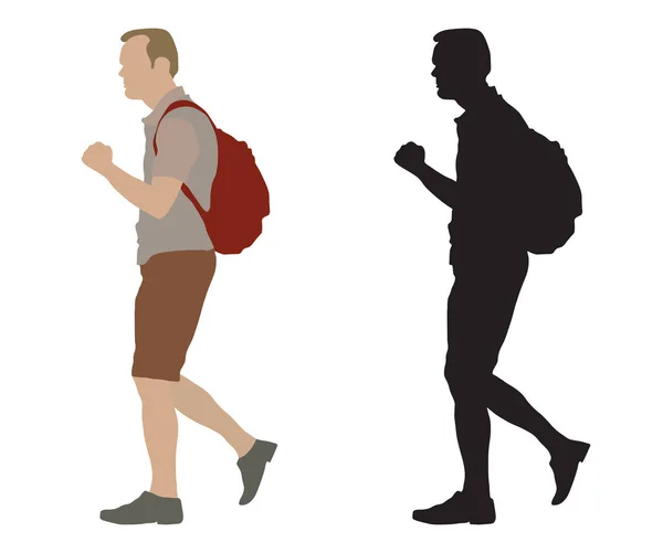 Caminante Con Mochila Silueta Ilustración Vectorial Aislado Sobre Fondo Blanco — Vector de stock