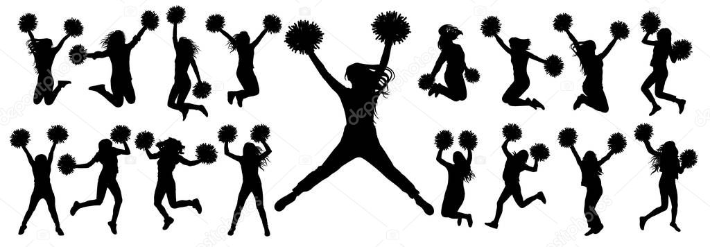 Silhouettes of cheerleading dancers (jumping and standing) 