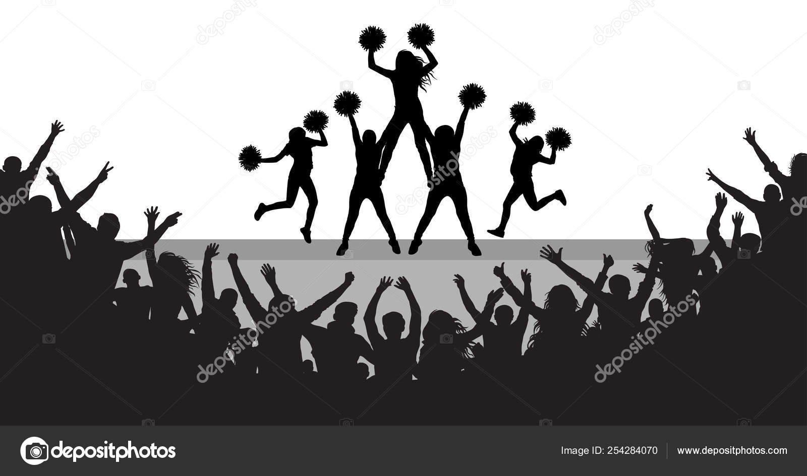 Roztleskávačky na scénu a tleskat dav silueta, byly porovnávány Stock Vektor  od ©Irusetka.yandex.ru 254284070, image size:1600x945