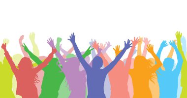 Fanlar (neşeli insanlar) silueti renkli seamless modeli. 