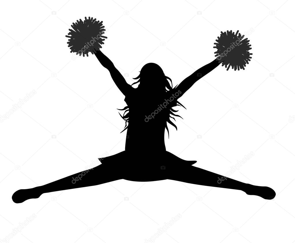 Silhouette of jumping girl with pompoms (stredl jump)