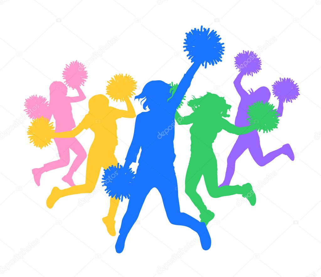 Colorful silhouette of cheerleaders (dancing fans).