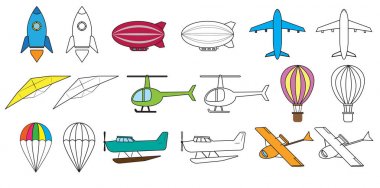 Hava taşıma seti ve boyama kitabı. Vektör çizimi