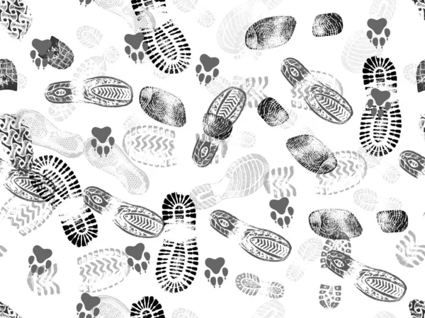 脚印和动物脚印的无缝背景。向量 — 图库矢量图片