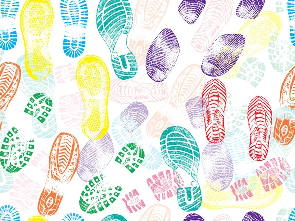 Patrón inconsútil colorido de huellas de zapatos (huellas). Vector — Vector de stock