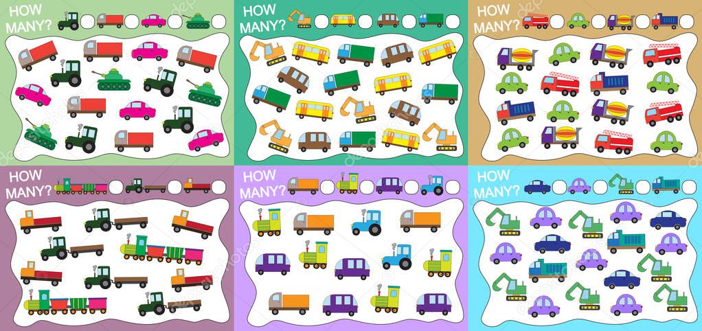 How many objects (transport) counted? Set of educational games 
