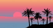 Картина, постер, плакат, фотообои "silhouettes of palm trees near the sea at sunset. vector illustration", артикул 278854962