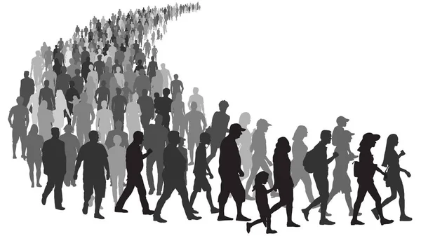 Büyük bir kalabalık sıraya giriyor. İnsanlar mağazada sıraya giriyor. Avrupa'da mülteci göç krizi