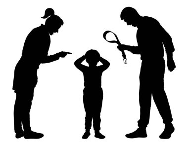 Child abuse silhouette vector. Parents scold the child. Juvenile justice clipart