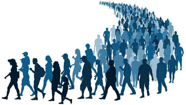 Толпа людей, ожидающих в очереди векторный силуэт изолированы на белом фоне
