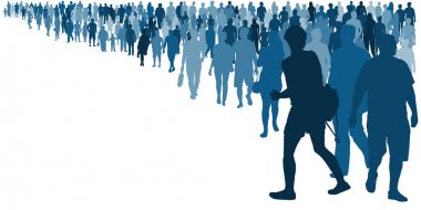 Crowd of people coming. People waiting in line queue. Isolated vector silhouette clipart