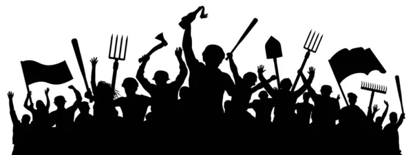 怒った群衆集団暴動抗議革命シルエットベクトル — ストックベクタ