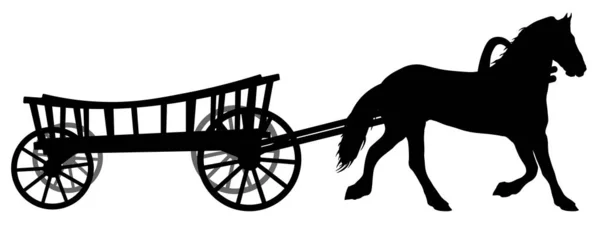 Caballo con carro. Una carreta con un caballo. Silueta vectorial — Archivo Imágenes Vectoriales