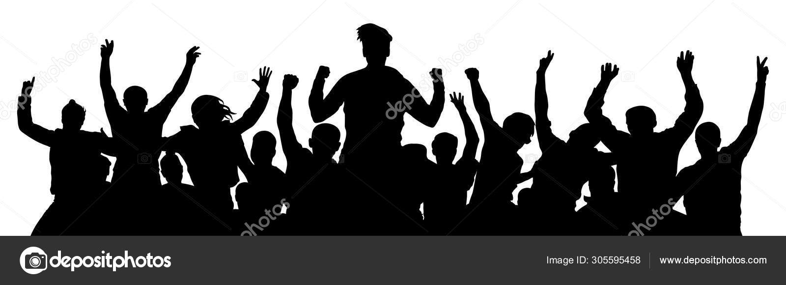Image vectorielle Les gens célèbrent la silhouette. La foule applaudit. Amis  fond sur un fond blanc par ©Irusetka.yandex.ru - 305595458, image size:1600x580