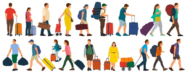 Personas con maletas y mochilas. Una multitud de turistas — Archivo Imágenes Vectoriales