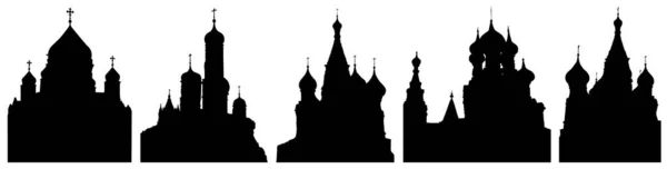 Katedry Lub Kościoły Moskwy Rosji Zestaw Sylwetek Ilustracja Wektora — Wektor stockowy