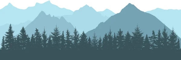 Realistic Forest Background Mountains Fog Silhouettes Vector Illustration — Stock Vector