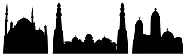 Mosquées Egypte Ensemble Silhouettes Illustration Vectorielle — Image vectorielle