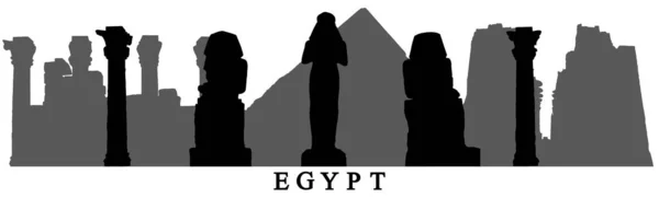 Wahrzeichen Ägyptens Silhouetten Von Statuen Pyramiden Säulen Ruinen Und Weiter — Stockvektor