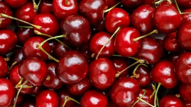 Ripe red sweet cherry, top view. Rotation. — Stock Video