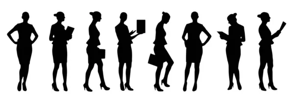 Set Von Silhouette Einer Geschäftsfrau Verschiedenen Posen Vektorillustration — Stockvektor
