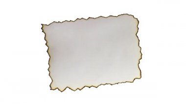 Dudak izi (öpücük) ile kenarları yanmış kağıt. Mesaj ya da metin için mektup. Canlandırma.