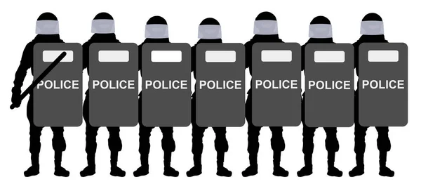 Polícia Com Escudos Ilustração Vetorial Silhueta — Vetor de Stock