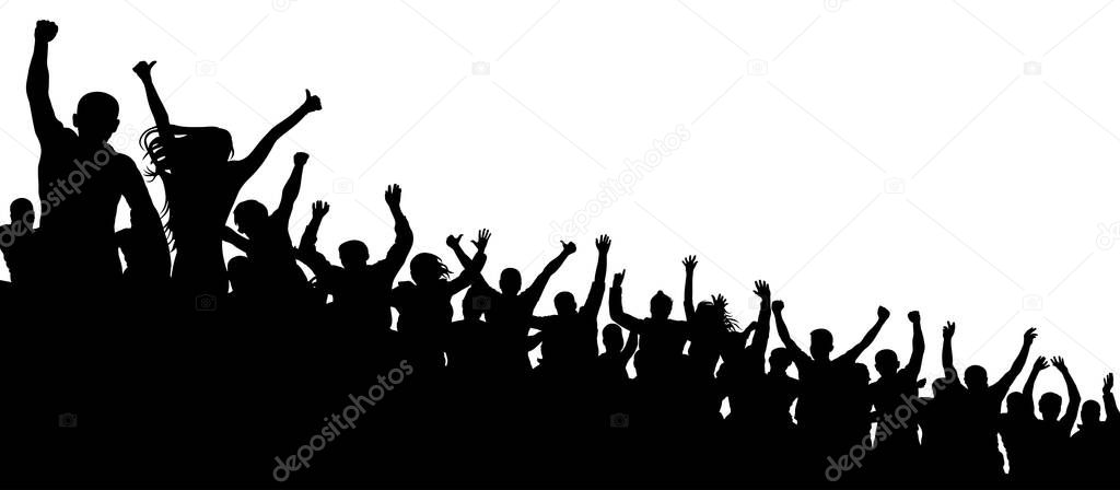 Fan happy people. Party disco concert sport. Cheerful crowd of people cheering applause. Silhouette vector