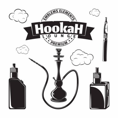 Vintage hookak ve vape simgeleri seti