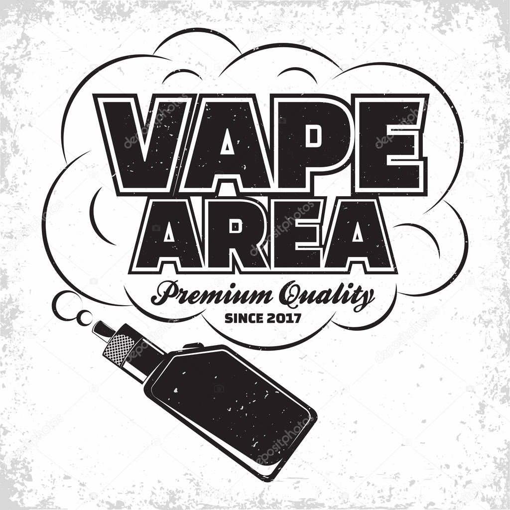 Vintage vape lounge logo design, emblem of vape club or house, monochrome typography emblem, print stamps with easy removable grange, Vector