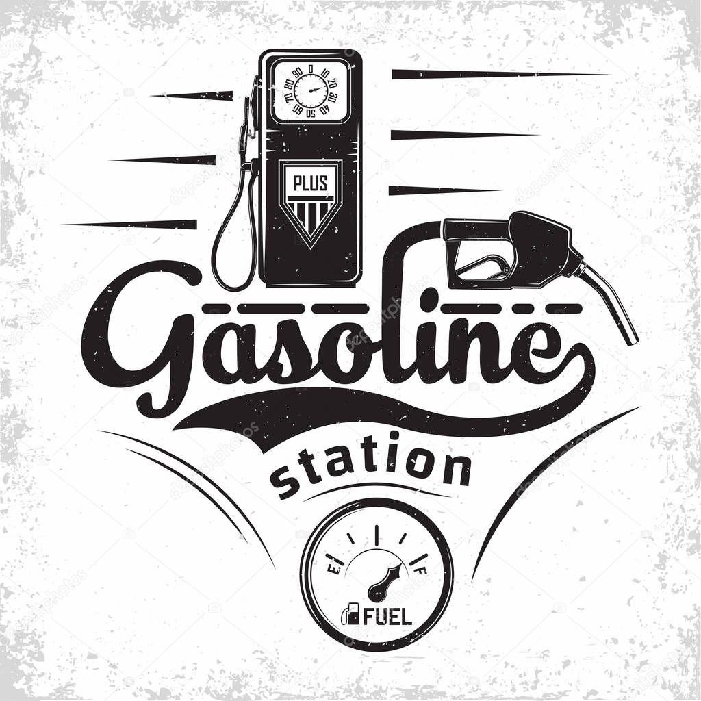 Vintage Petrol station logo design, emblem of gasoline station, Gas or diesel filling station typographyv emblem, print stamps with easy removable grange, Vector
