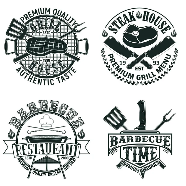 Conjunto Diseños Logotipo Restaurante Barbacoa Vintage Sellos Impresión Grange Emblemas — Vector de stock