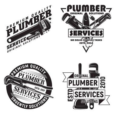 Klasik logo grafik tasarımları, baskı pulları, tesisatçıların tipografi amblemleri, yaratıcı tasarım, vektör