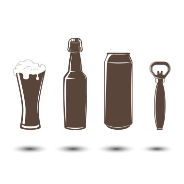 Bira fabrikası amblemleri için elementler, el yapımı bira veya bira evi logosu tasarımı, tipografi damgası, beyaz arkaplanda izole edilmiş monokrom simgeleri,